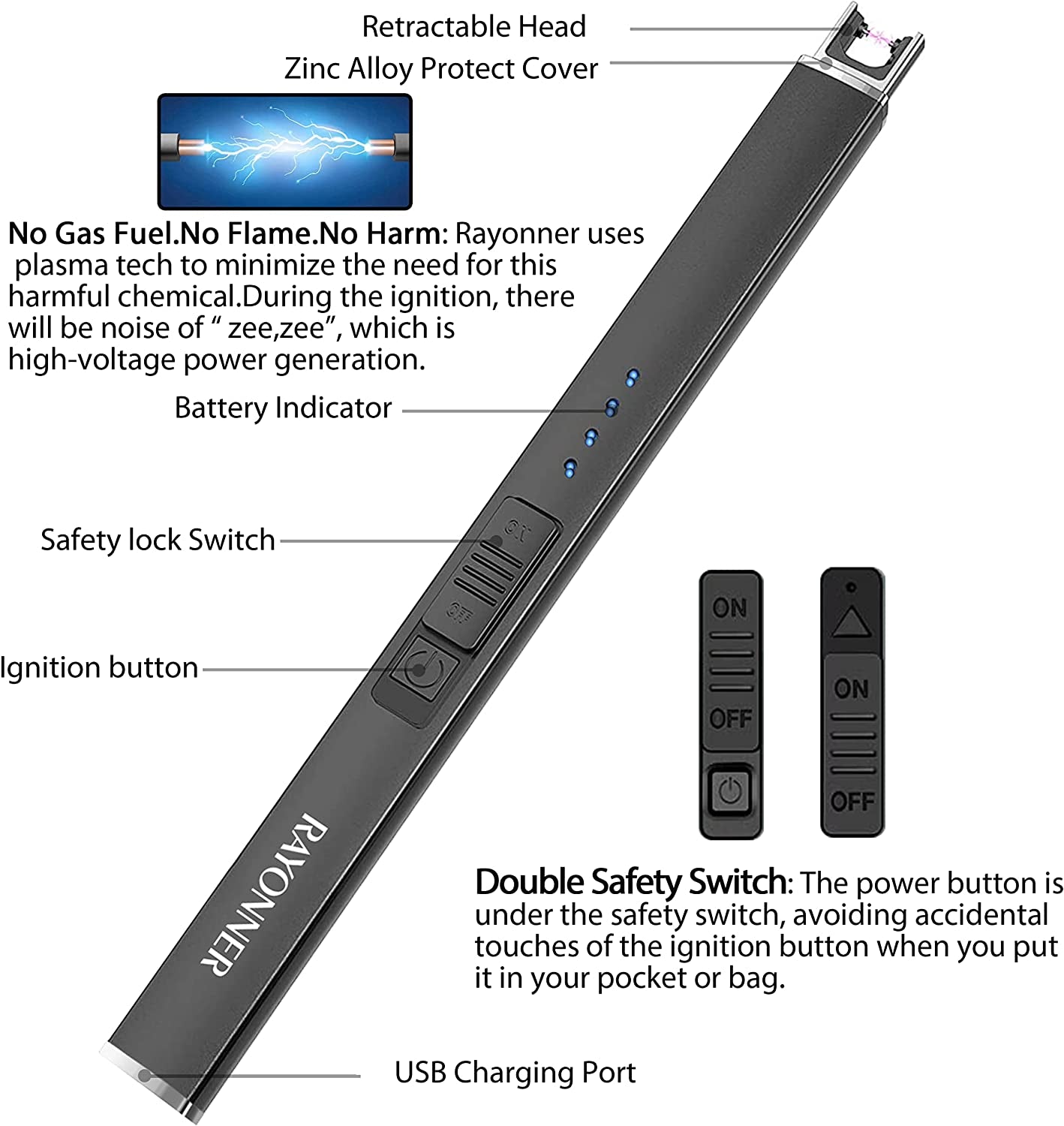 Electric Candle Lighter Rechargeable USB Lighter Arc Lighter